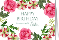 For Sister on Birthday Petunia Rose Floral Wreath Illustration card