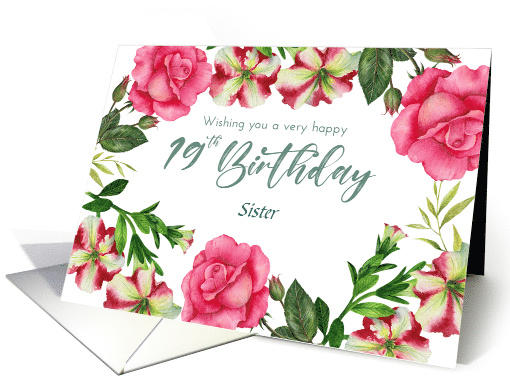 For Sister on 19th Birthday Custom Petunia Rose Wreath card (1909096)