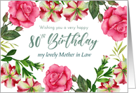 For Mother in Law on 80th Birthday Custom Petunia Rose Wreath card