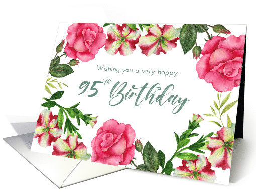 For 95th Birthday Petunia Rose Floral Wreath Watercolor... (1909468)