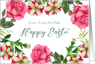 From Across the Miles on Easter Petunia Rose Floral Wreath Watercolor card