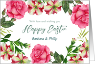 For Barbara and Philip on Easter Custom Petunia Rose Floral Wreath card