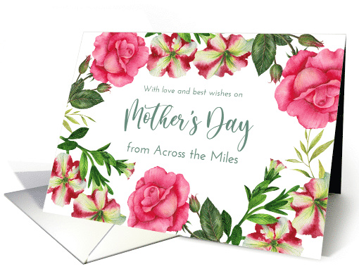 From Across the Miles on Mothers Day Petunia Rose Floral Wreath card