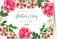 For Sister on Mothers Day Custom Petunia Rose Floral Wreath card