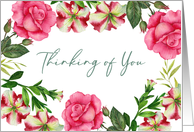 General Thinking of You Petunia Rose Floral Wreath Illustration card