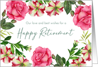 From Both of Us on Retirement Petunia Rose Wreath Illustration card