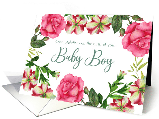 Congratulations on Birth of Baby Boy Petunia Rose Wreath... (1919584)