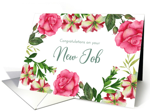 Congratulations on Your New Job Petunia Rose Wreath Illustration card