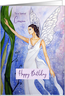 For Cousin on Birthday Lotus Fairy Fantasy Watercolor Painting card