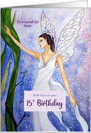 For Sister on 15th Birthday Custom Lotus Fairy Watercolor Painting card