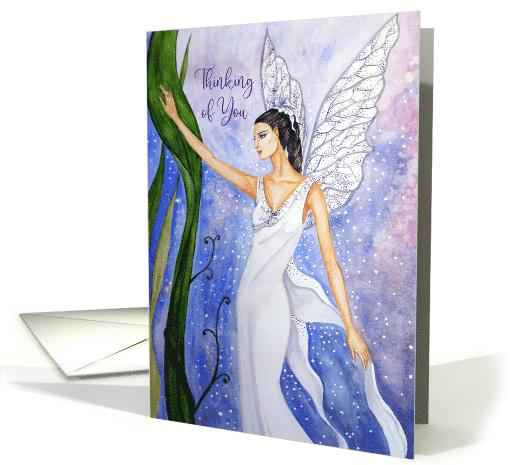 General Thinking of You Lotus Fairy Fantasy Watercolor Painting card