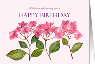 General Happy Birthday Pink Hydrangea Floral Botanical Illustration card