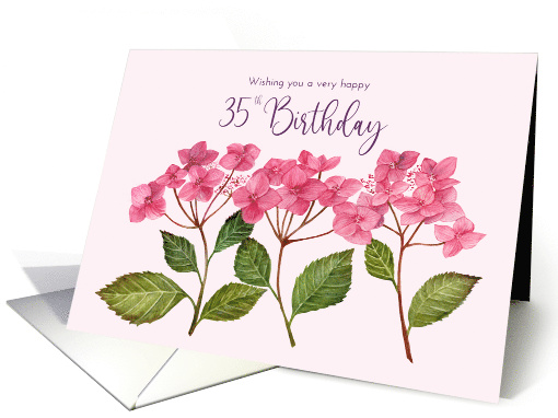 For 35th Birthday Pink Hydrangea Watercolor Floral... (1945802)