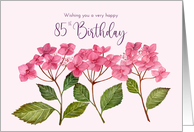 For 85th Birthday Pink Hydrangea Watercolor Floral Botanical Painting card