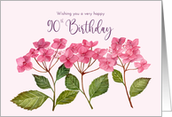 For 90th Birthday Pink Hydrangea Watercolor Floral Botanical Painting card