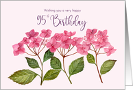 For 95th Birthday Pink Hydrangea Watercolor Floral Botanical Painting card