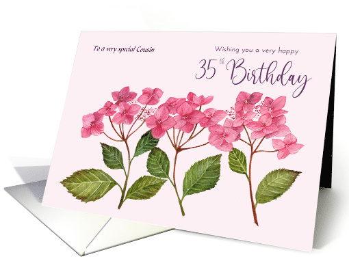 For Cousin 35th Birthday Custom Pink Hydrangea Floral Painting card