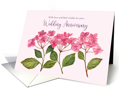 General Happy Wedding Anniversary Pink Hydrangea Floral Painting card