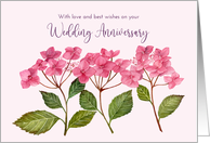 General Happy Wedding Anniversary Pink Hydrangea Floral Painting card