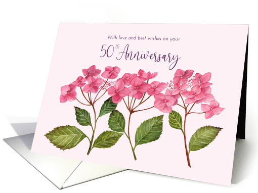 For 50th Wedding Anniversary Pink Hydrangea Floral Painting card