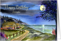 For Christopher on Birthday Custom Sea Under Moonlight Landscape