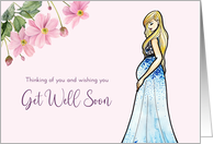 Get Well Soon Pregnancy Discomfort Lady in Maternity Blue Dress