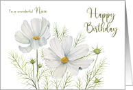 For Niece on Birthday White Cosmos Watercolor Flower Illustration card