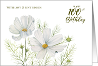 For 100th Birthday White Cosmos Watercolor Flower Illustration card