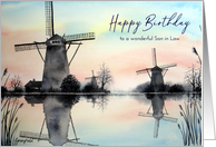 For Son in Law on Birthday Windmills at Dawn Watercolor Scenery card