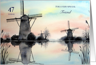 For Friend 47th Birthday Custom Windmills at Dawn Watercolor Scenery