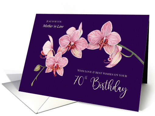 For Mother in Law on 70th Birthday Custom Pink Moth Orchids card