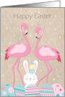 Cute Pink Flamingos Easter Bunny and Сhick card