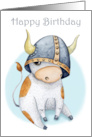 Birthday for Boys Cute Cow Calf in Viking Helmet card