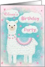 Invitation Birthday for Girl Cute Pink and Turquoise Llama card