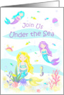 Birthday Party Invitation for Girl Cute Cartoon Mermaids card