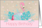 Happy Birthday Flamingo and Leaves card