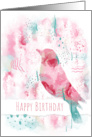 Happy Birthday Bird and Abstract Flowers card