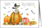 Halloween Cute Cartoon Witch Mouse Watercolor card