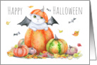 Halloween Cute Cat in Pumpkin Watercolor card