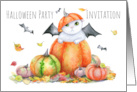 Halloween Party Cute Cat in Pumpkin Watercolor card