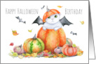Halloween Birthday Cute Cat and Pumpkins card