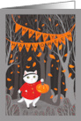 Happy Halloween Cute Cat and Jack O Lantern in Woods card