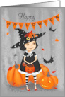 Happy Halloween Cute Cartoon Little Witch card