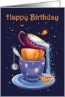 Happy Birthday Tea Cups Fall Whimsical card