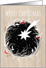 Merry Christmas Star and Wreath with Red Berries card