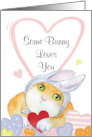 Some Bunny Loves You Cute Watercolor Cat and Hearts card
