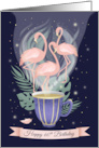 Happy 60th Birthday Pink Flamingo and Beautiful Teacup card