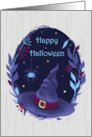 Happy Halloween Witch Hat and Wreath card