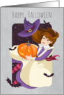 Happy Halloween Cute Witch with Pumpkin card