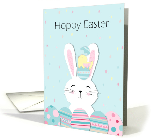 Cute White Easter Bunny and Chicken in Egg card (1675684)